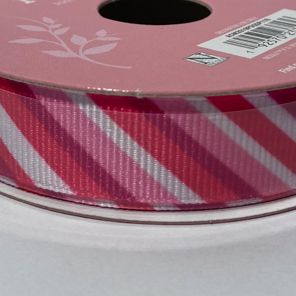 Pink White Stripe Ribbed Ribbon 3 Rolls